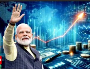 In Nifty  Stories The image shows the Prim Minister of India Mr. Narendra Modi, Modi wave" and exit polls indicating a decisive victory for the Modi government.